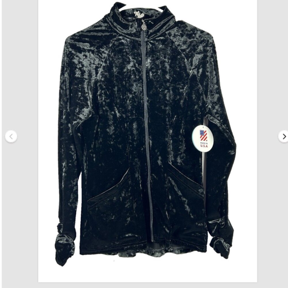 Tzu Tzu Jacket Crushed Black Velvet Long Sleeve Full Zip Golf Tennis Medium NEW